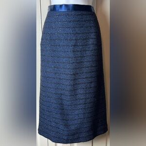 WORTH New York Pencil Skirt NWT Striped Satin Navy Blue Sparkle